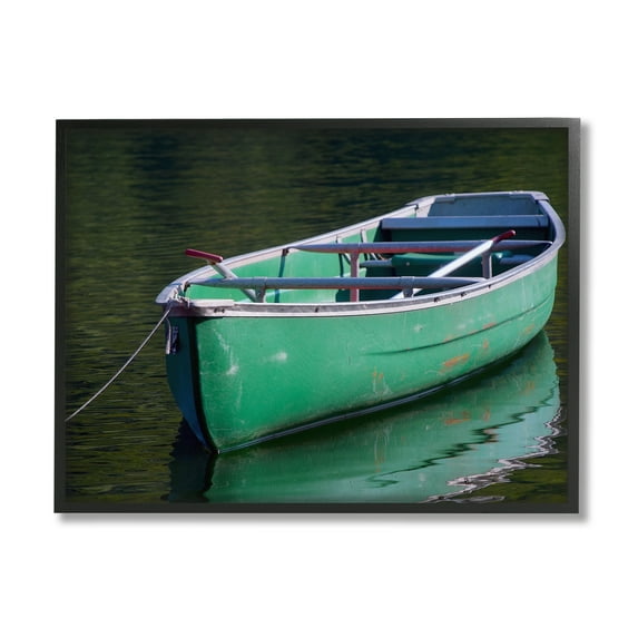 Stupell Industries Green Rowboat Canoe Floating Lake Dock Photography Photograph Black Framed Art Print Wall Art, Design by Daphne Polselli
