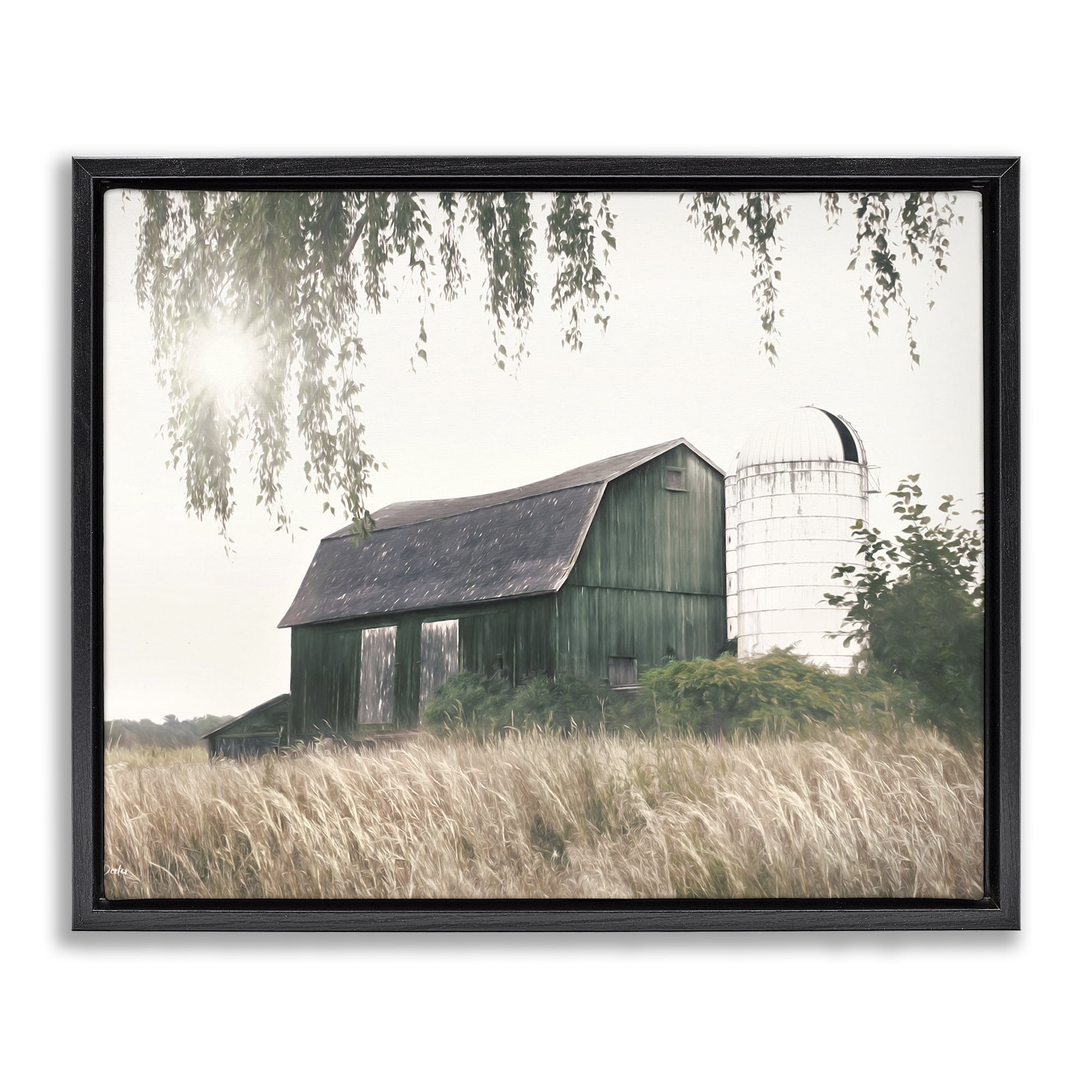 Stupell Industries Green Rustic Barn Landscape Photography Black Floater Framed Canvas Art Print Wall Art, 31 x 25