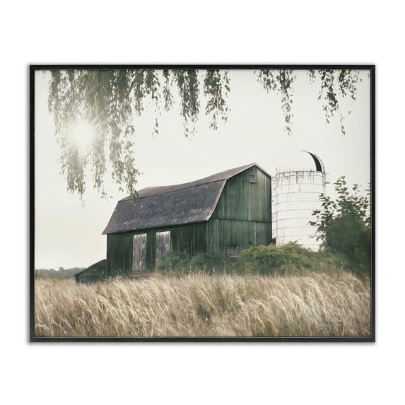 Stupell Industries Green Rustic Barn Landscape Photography Black Framed Art Print Wall Art, 14 x 11