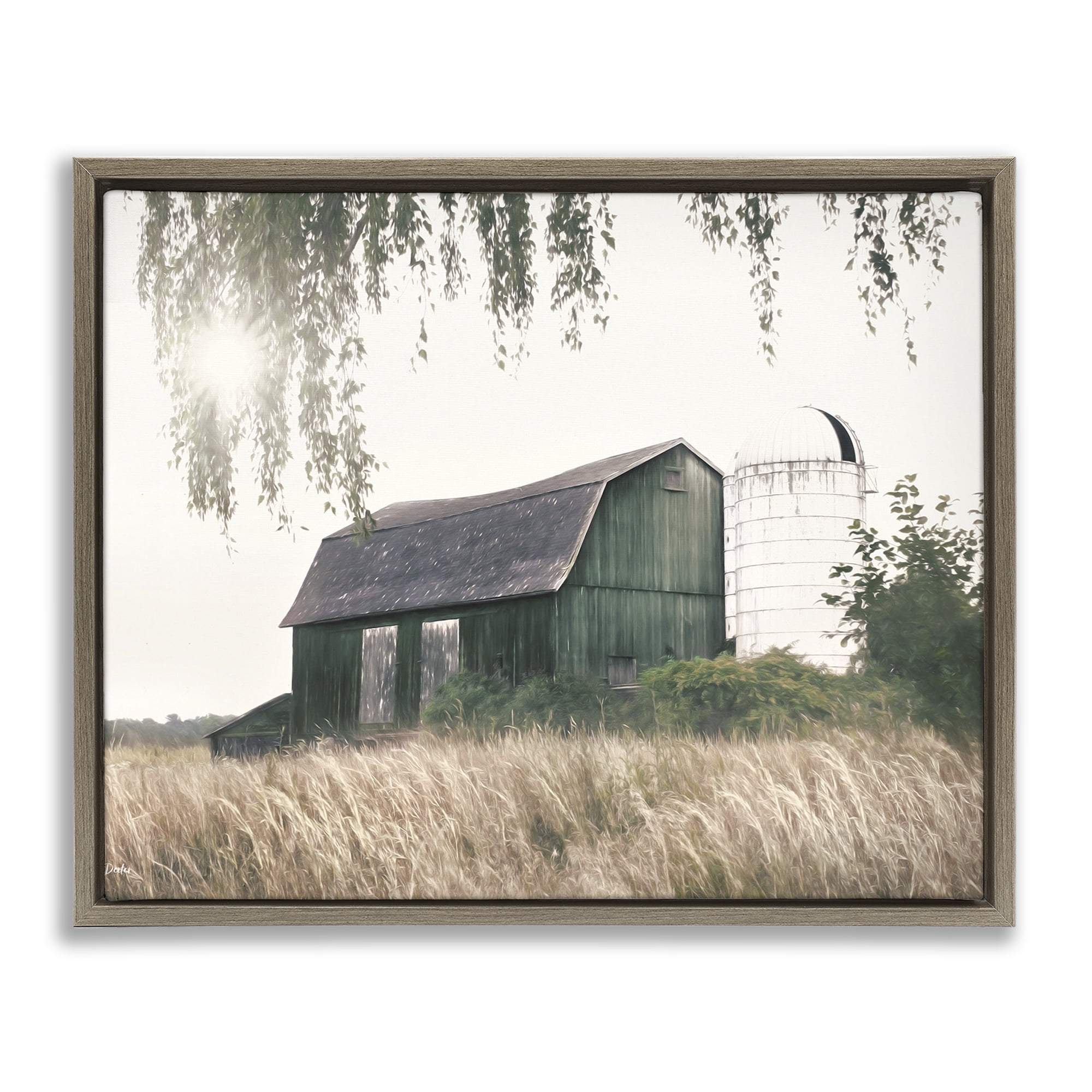 Stupell Industries Green Rustic Barn Landscape Photography Brown Floater Framed Canvas Art Print Wall Art, 21 x 17