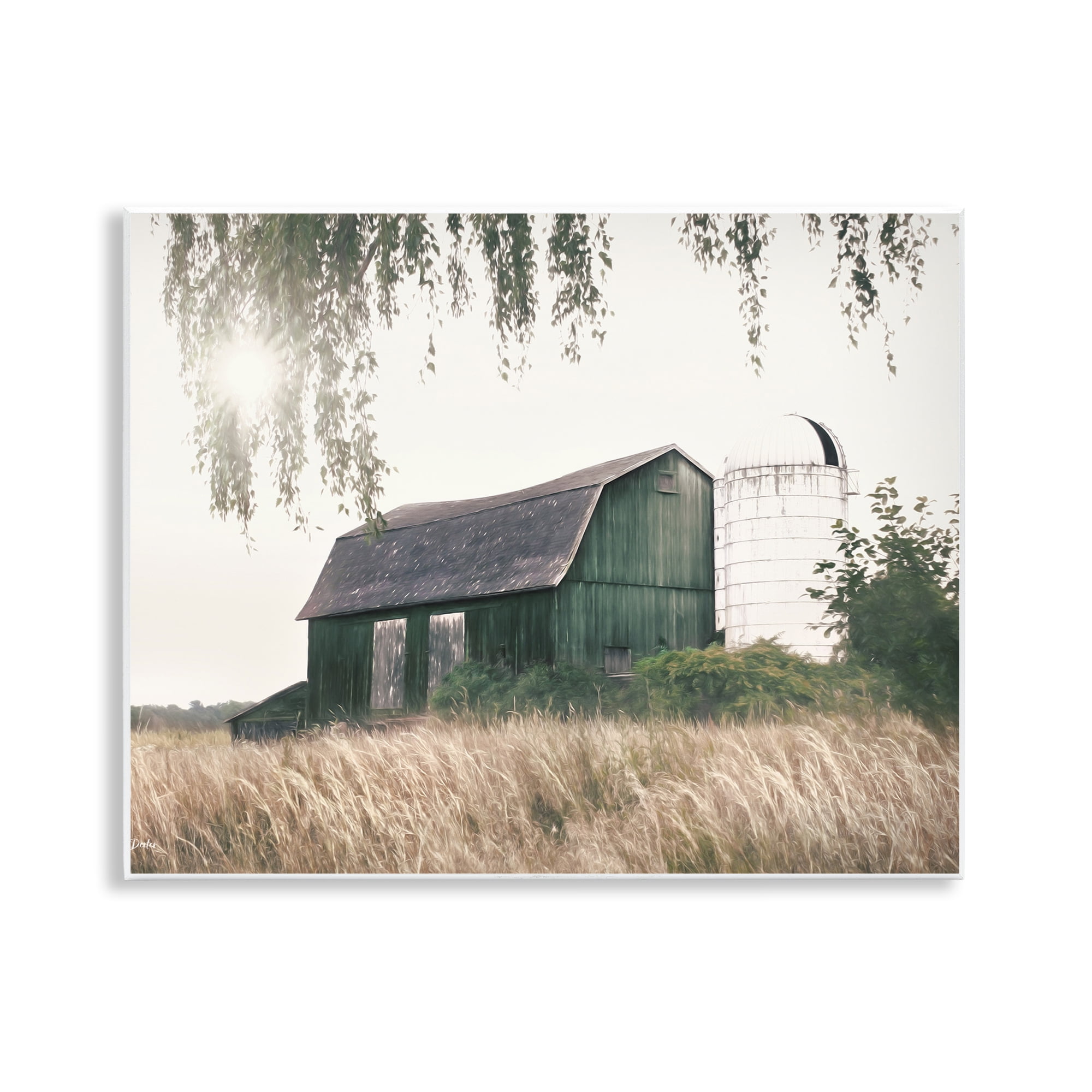 Green Rustic Barn Landscape MDF Wood Wall Art, 14 x 11