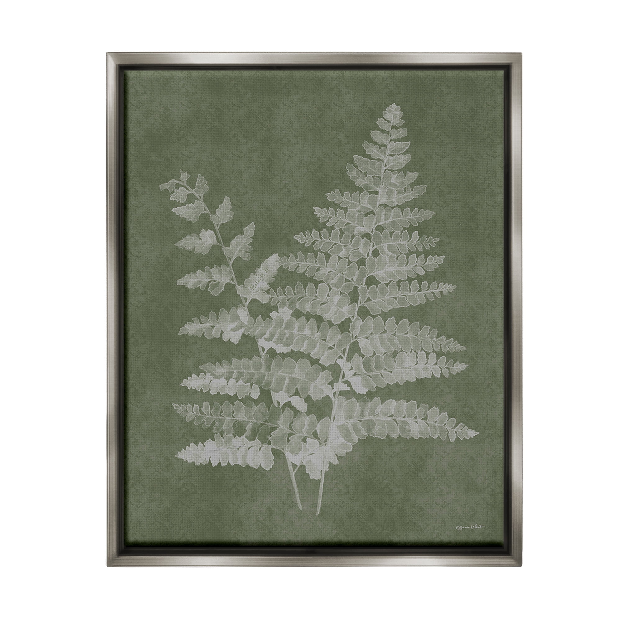 Stupell Industries Green Rustic Ferns Botanical & Floral Painting Gray Floater Framed Canvas Art Print Wall Art, 25 x 31