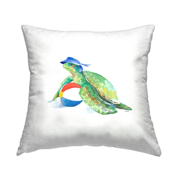Stupell Industries Green Sea Turtle Beach Ball Aquatic Animal Design by Lanie Loreth Throw Pillow