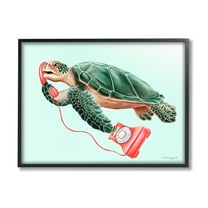 Stupell Industries Green Sea Turtle Swimming Red Rotary Telephone Graphic Art Black Framed Art Print Wall Art, Design by Amelie Legault