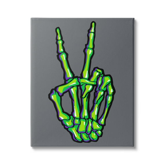 Stupell Industries Green Skeleton Peace Hand Holiday Painting Gallery Wrapped Canvas Print Wall Art, 16 x 20