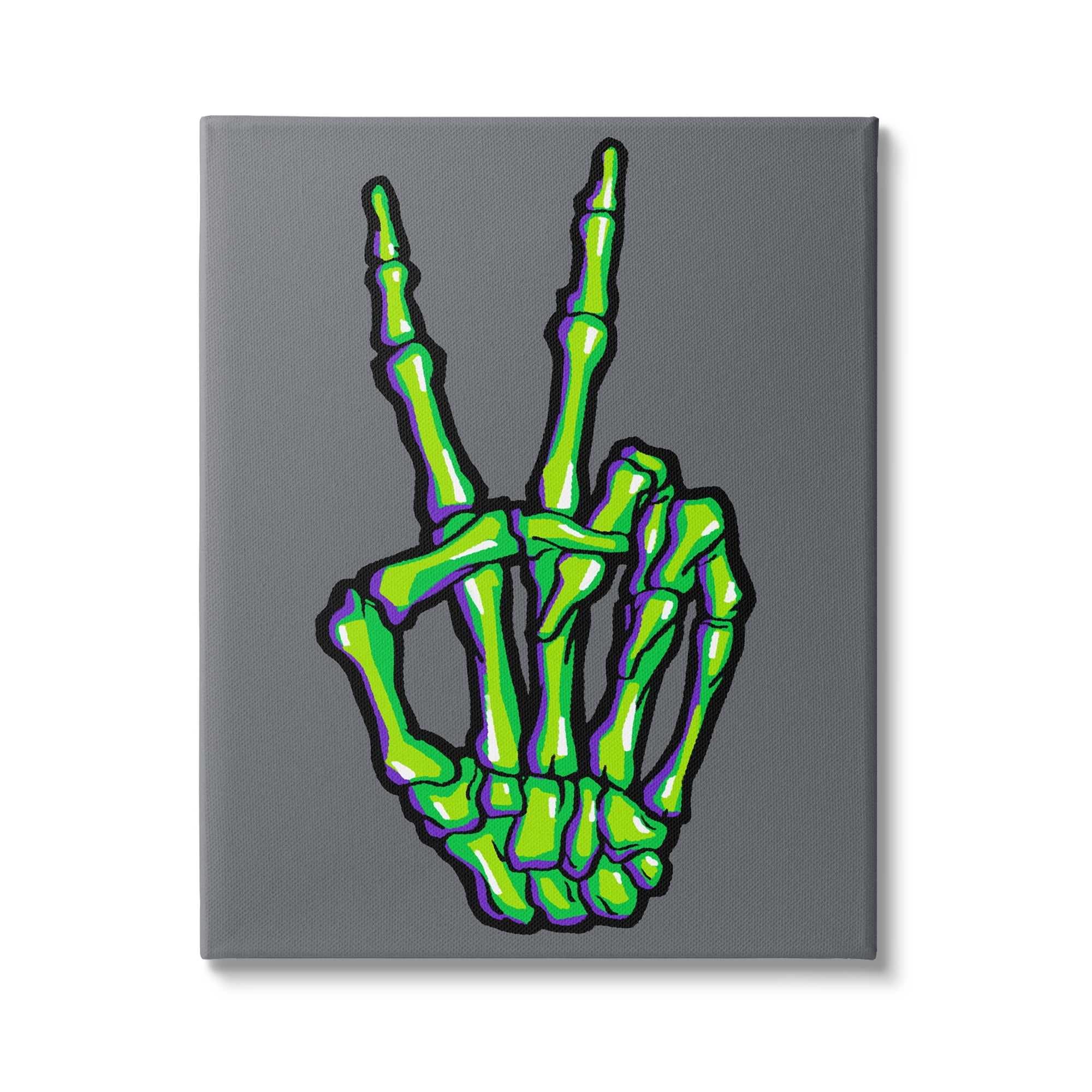 Stupell Industries Green Skeleton Peace Hand Holiday Painting Gallery Wrapped Canvas Print Wall Art, 36 x 48