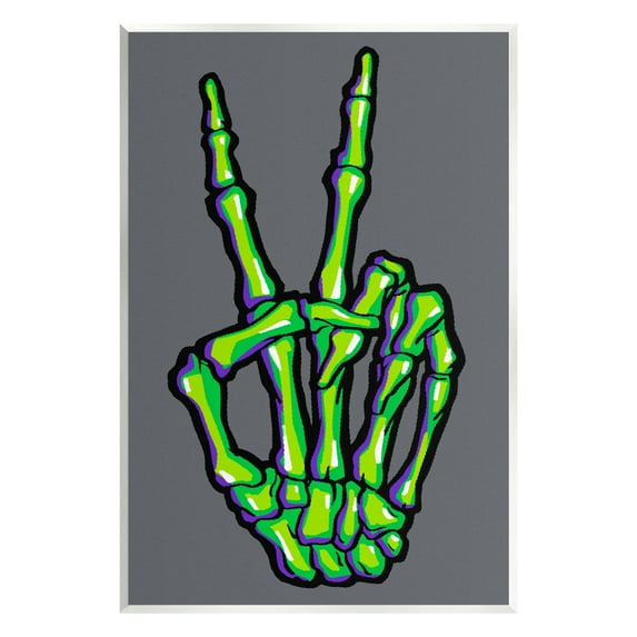 Stupell Industries Green Skeleton Peace Hand Holiday Painting Unframed Art Print Wall Art, 13 x 19