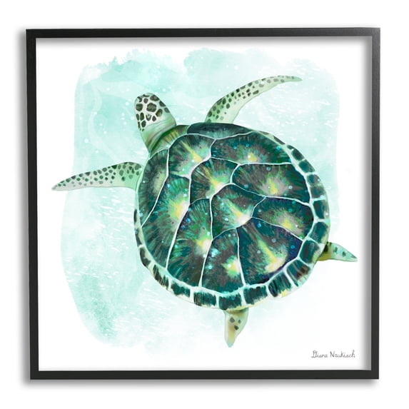 Stupell Industries Green Speckled Sea Turtle Swimming Ocean Water Painting Black Framed Art Print Wall Art, Design by Diane Neukirch