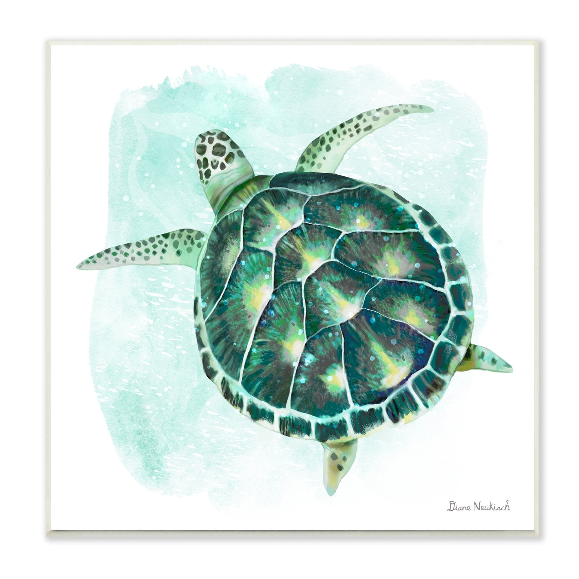 Stupell Industries Green Speckled Sea Turtle Swimming Ocean Water Painting Unframed Art Print Wall Art, Design by Diane Neukirch