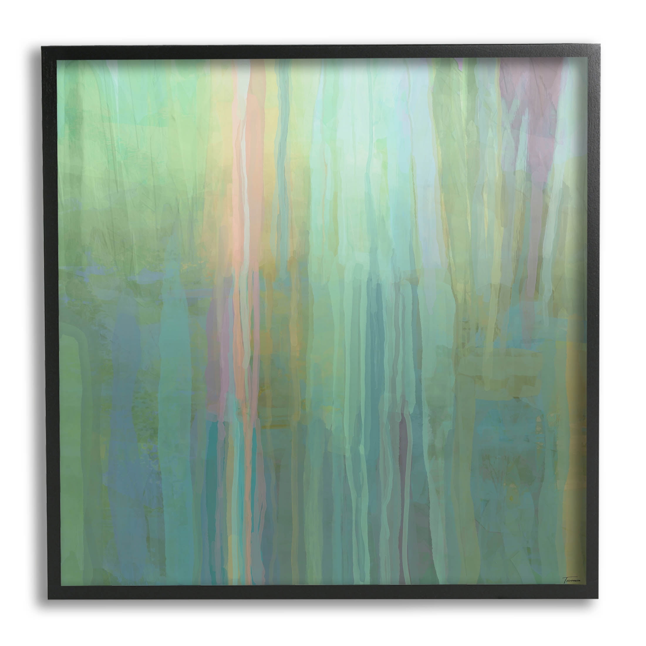 Stupell Industries Green Streaked Modern Brushed Lines Painting Black Framed Art Print Wall Art, Design by Michael Tienhaara