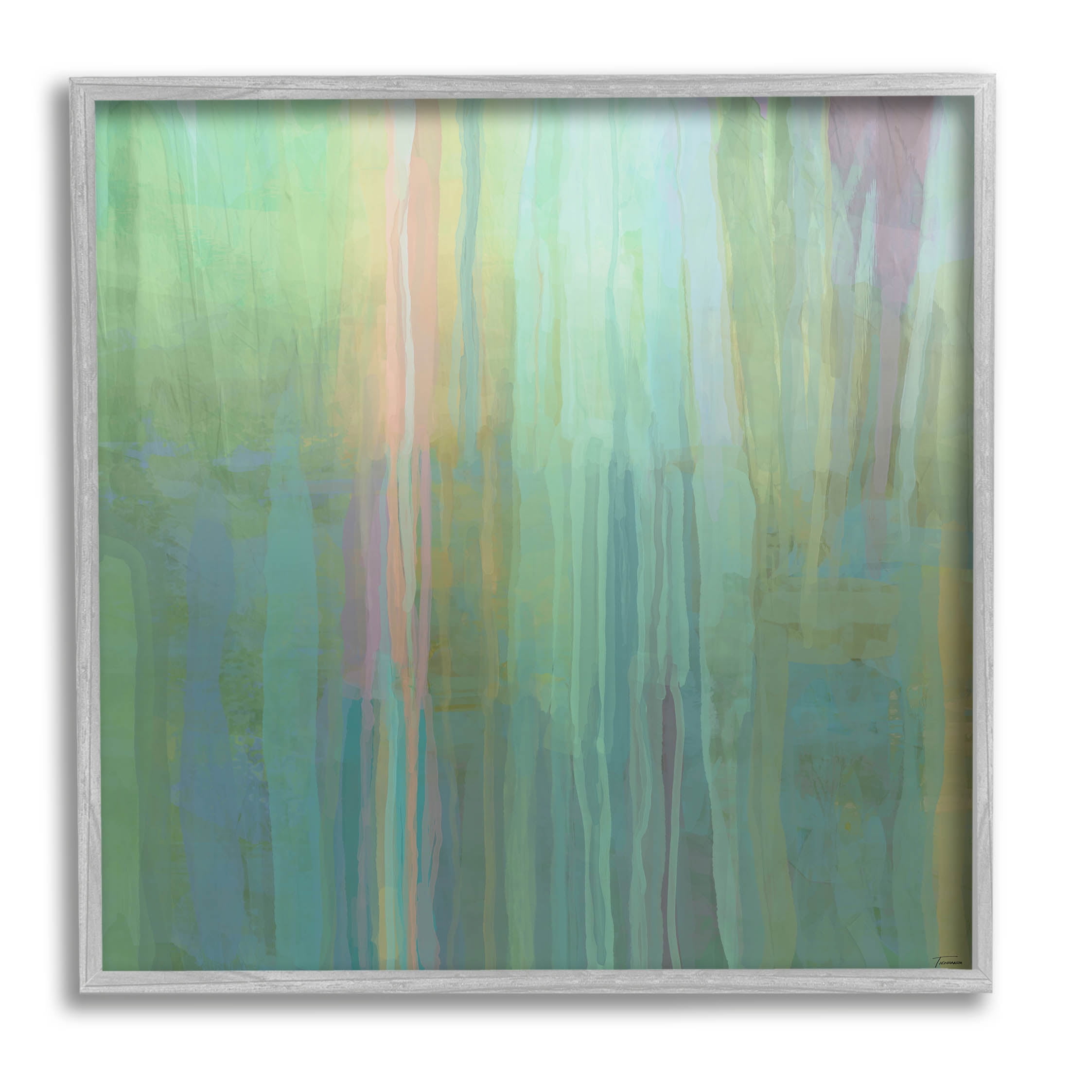Stupell Industries Green Streaked Modern Brushed Lines Painting Gray Framed Art Print Wall Art, Design by Michael Tienhaara