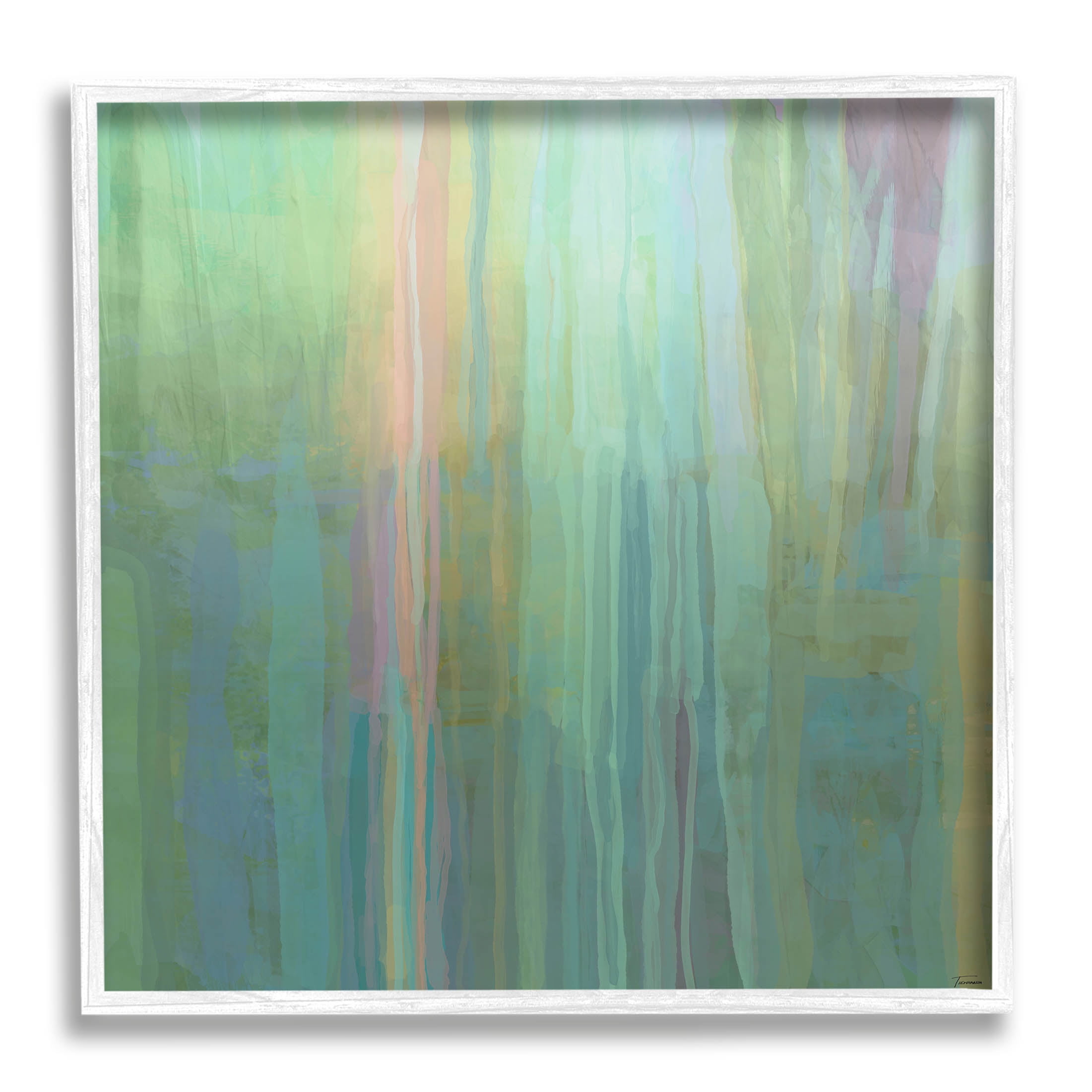 Stupell Industries Green Streaked Modern Brushed Lines Painting White Framed Art Print Wall Art, Design by Michael Tienhaara
