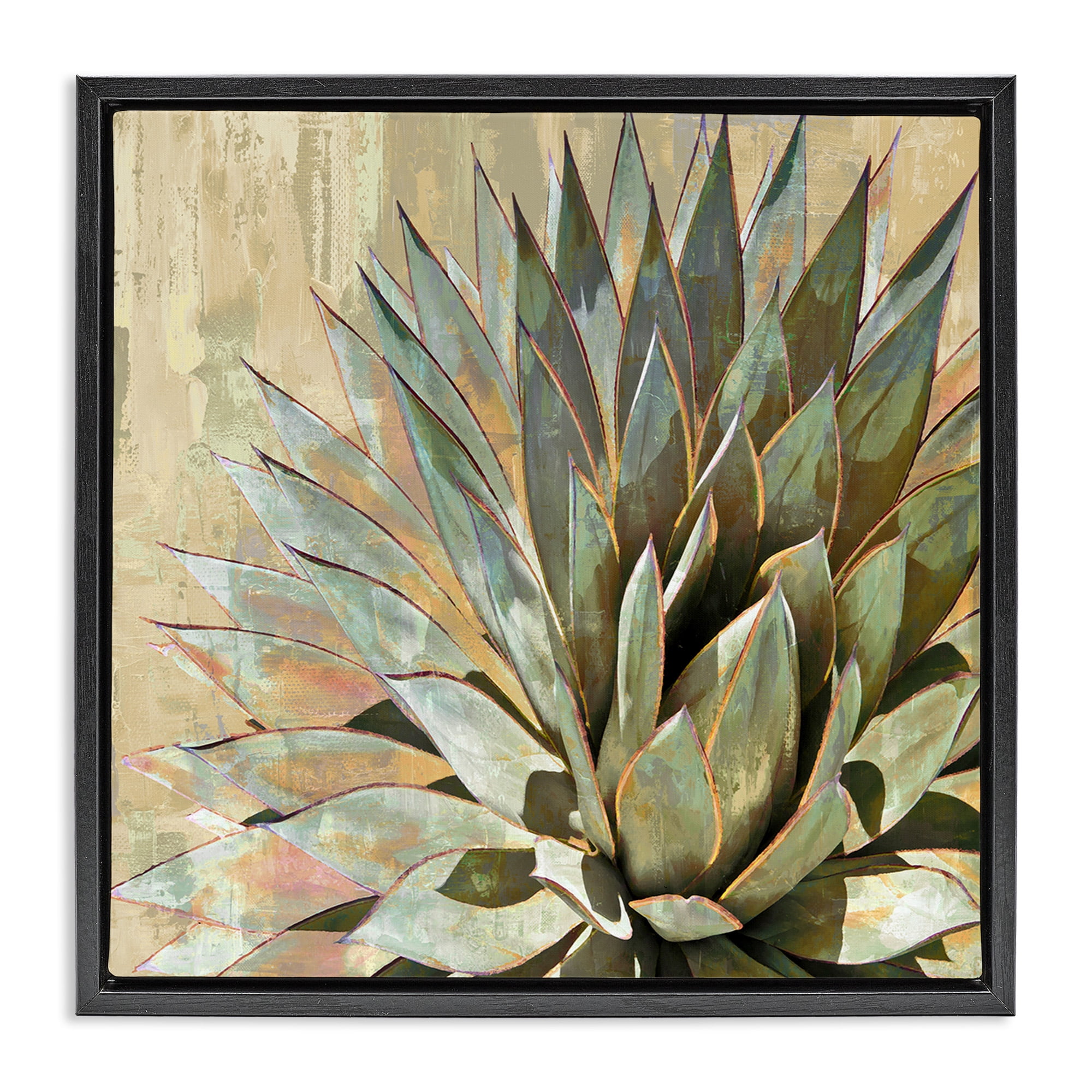 Stupell Industries Green Succulent Agave Leaves Botanical & Floral Painting Black Floater Framed Canvas Art Print Wall Art, 25 x 25