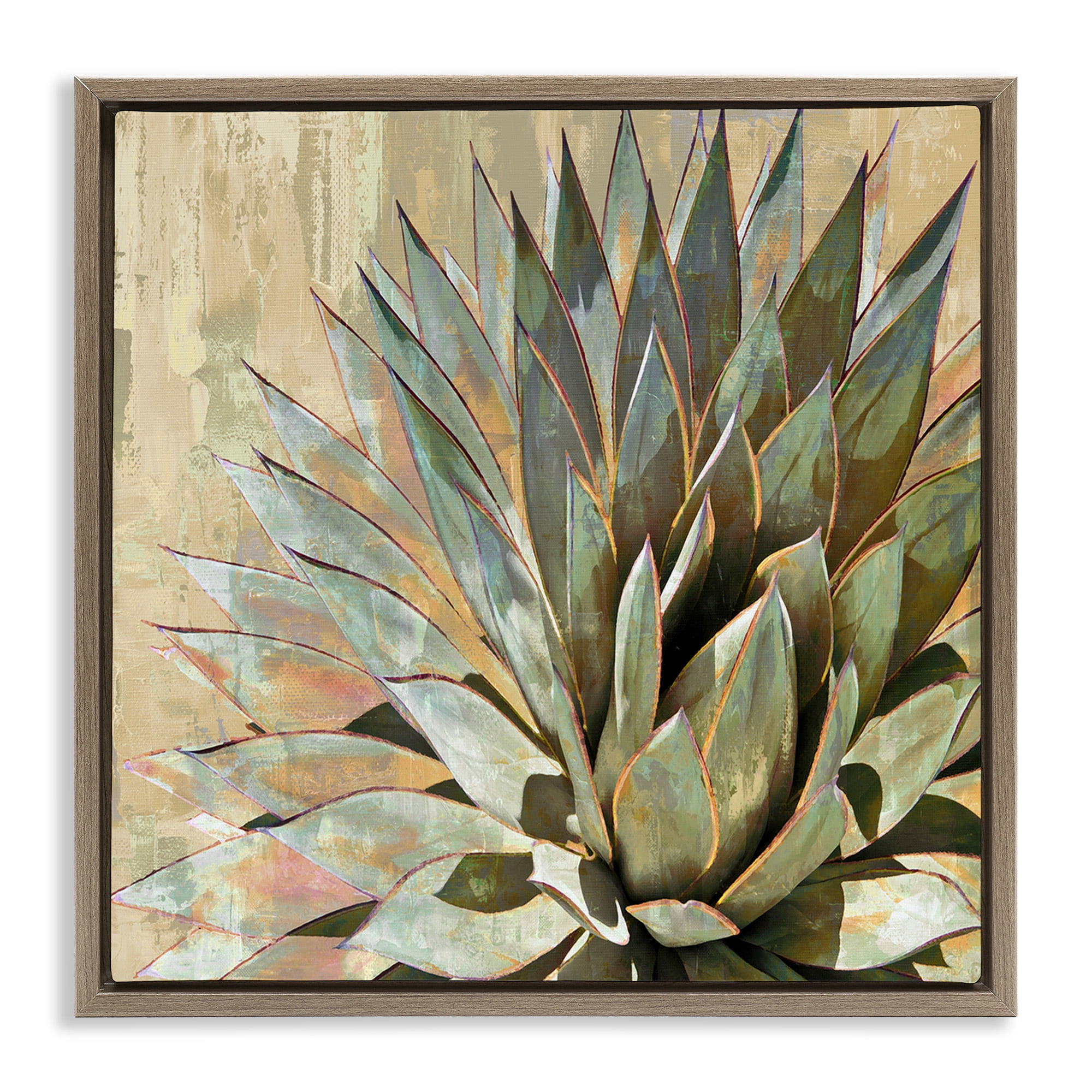 Stupell Industries Green Succulent Agave Leaves Botanical & Floral Painting Brown Floater Framed Canvas Art Print Wall Art, 18 x 18