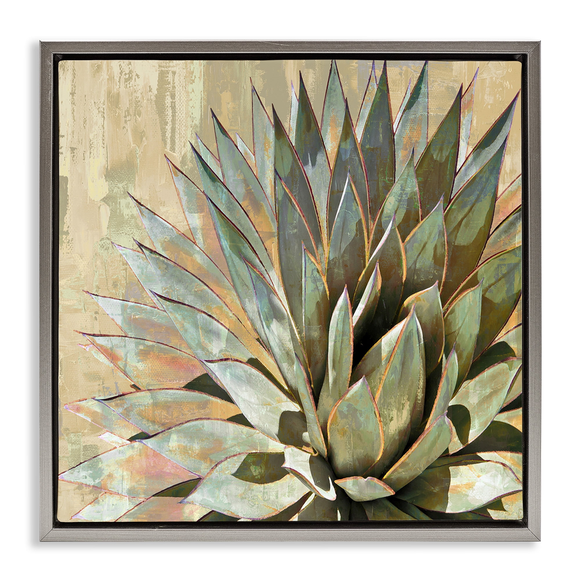 Stupell Industries Green Succulent Agave Leaves Botanical & Floral Painting Gray Floater Framed Canvas Art Print Wall Art, 25 x 25