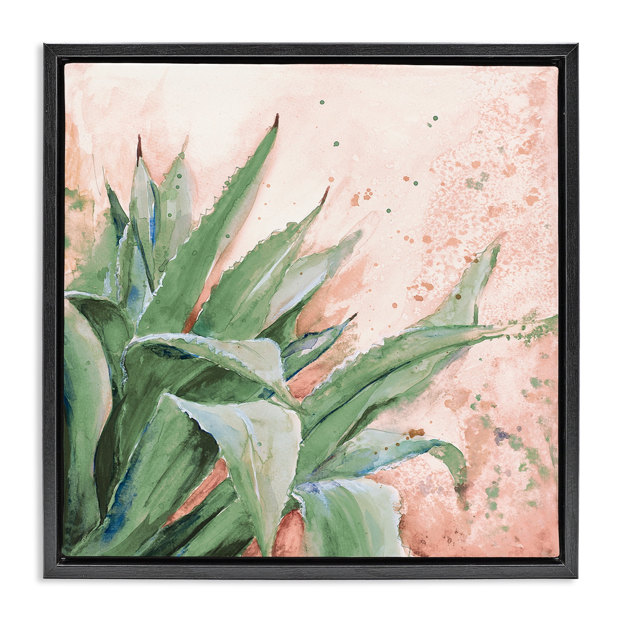 Stupell Industries Green Succulent Plant Leaves Botanical & Floral Painting Black Floater Framed Canvas Art Print Wall Art, 25 x 25