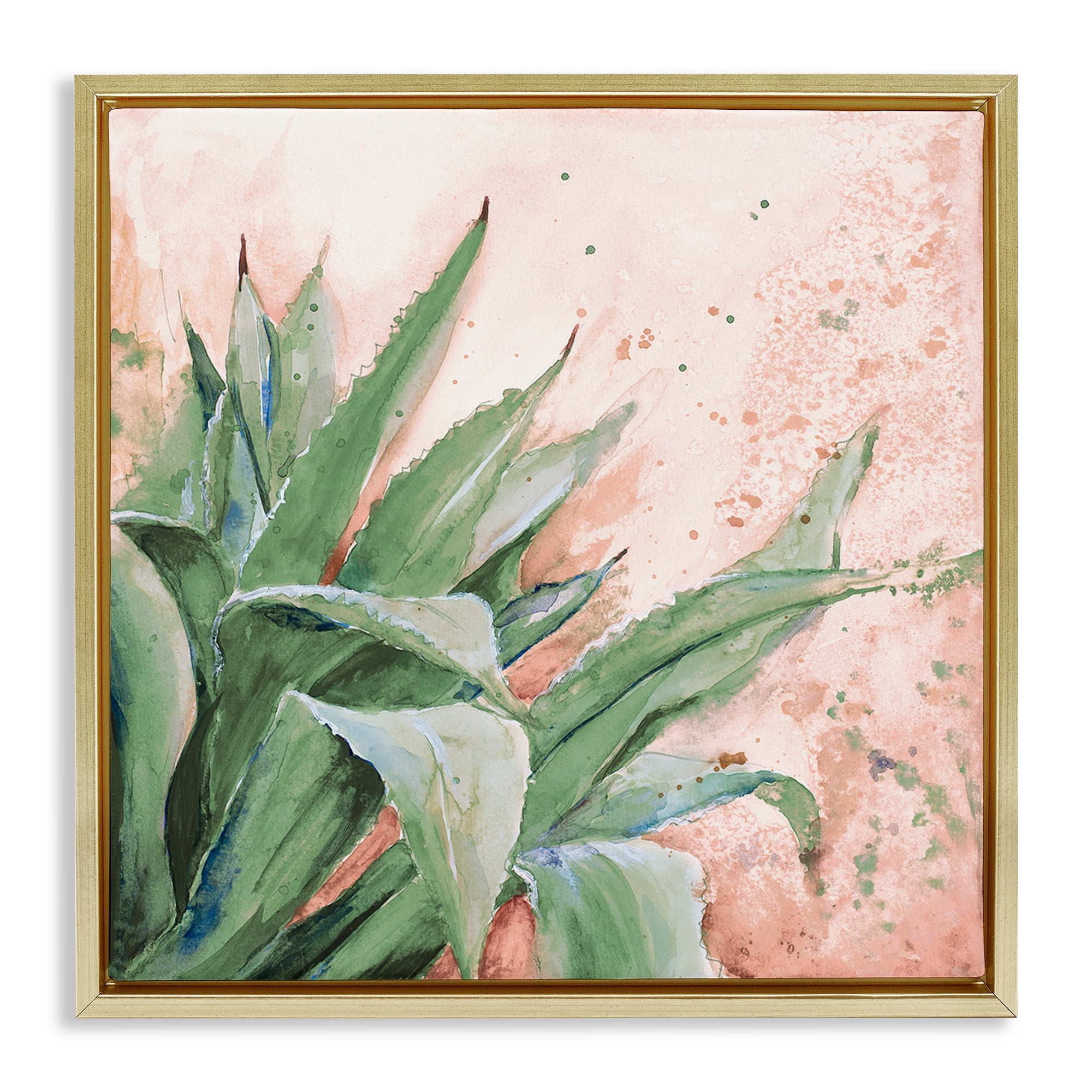 Stupell Industries Green Succulent Plant Leaves Botanical & Floral Painting Gold Floater Framed Canvas Art Print Wall Art, 18 x 18