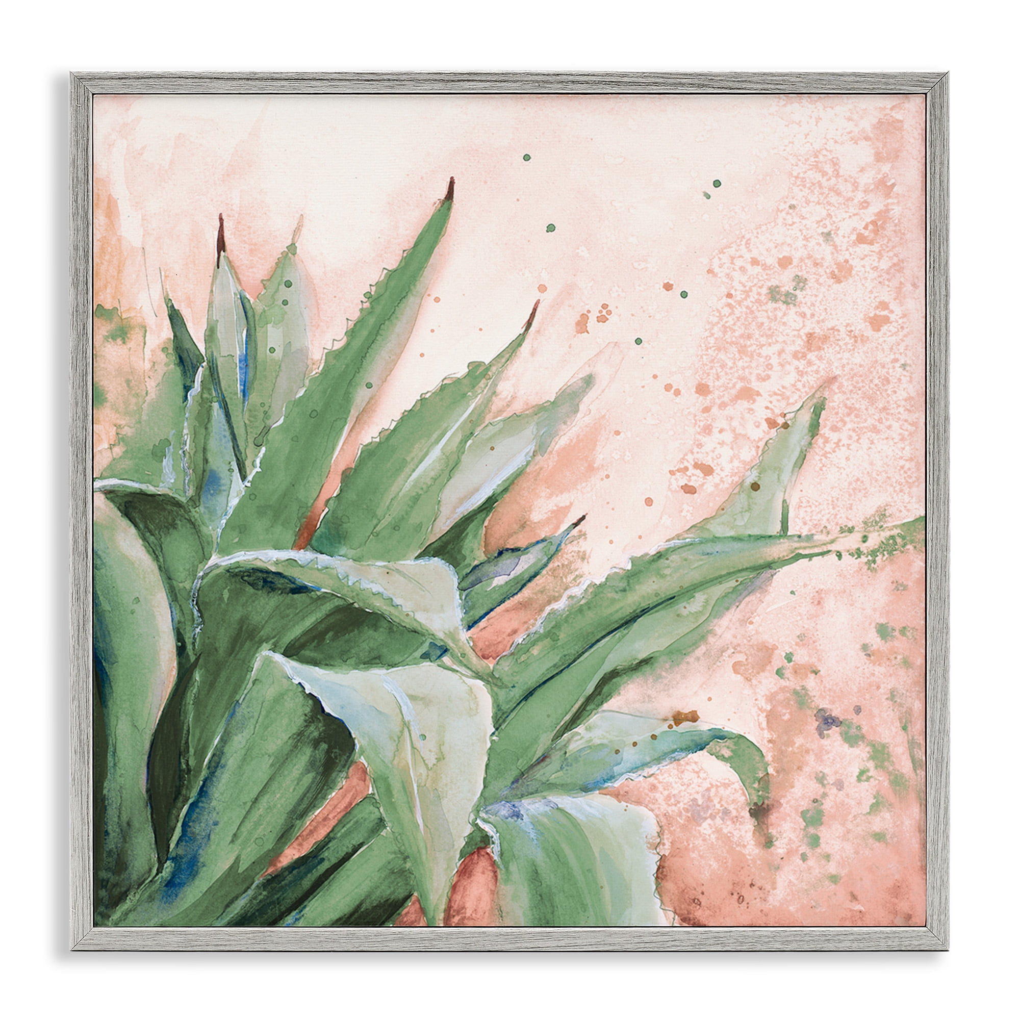Stupell Industries Green Succulent Plant Leaves Botanical & Floral Painting Gray Framed Art Print Wall Art, 24 x 24