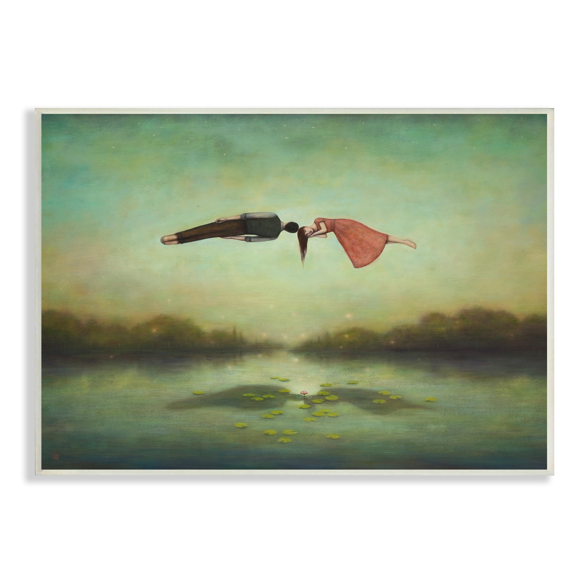 Stupell Industries Green Surreal Floating People Lake Distant Trees Wood Wall Art, 19 x 13, Design by Duy Huynh
