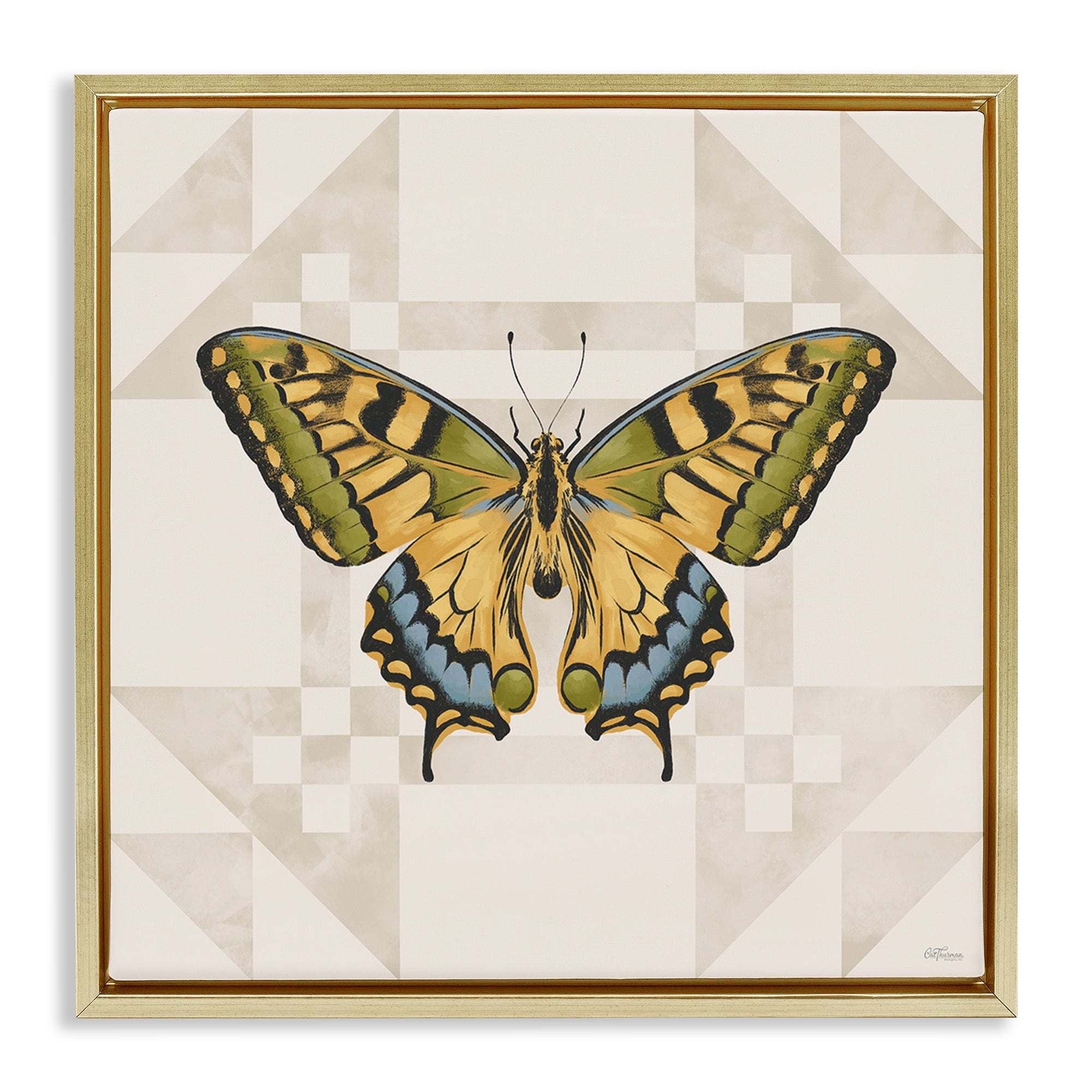 Stupell Industries Green Swallowtail Butterfly Gold Framed Floater Canvas Wall Art, design by Cat Thurman Designs
