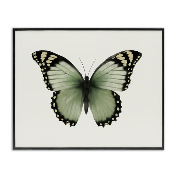 Stupell Industries Green Symmetrical Butterfly Animals Painting Black Framed Art Print Wall Art, 14 x 11