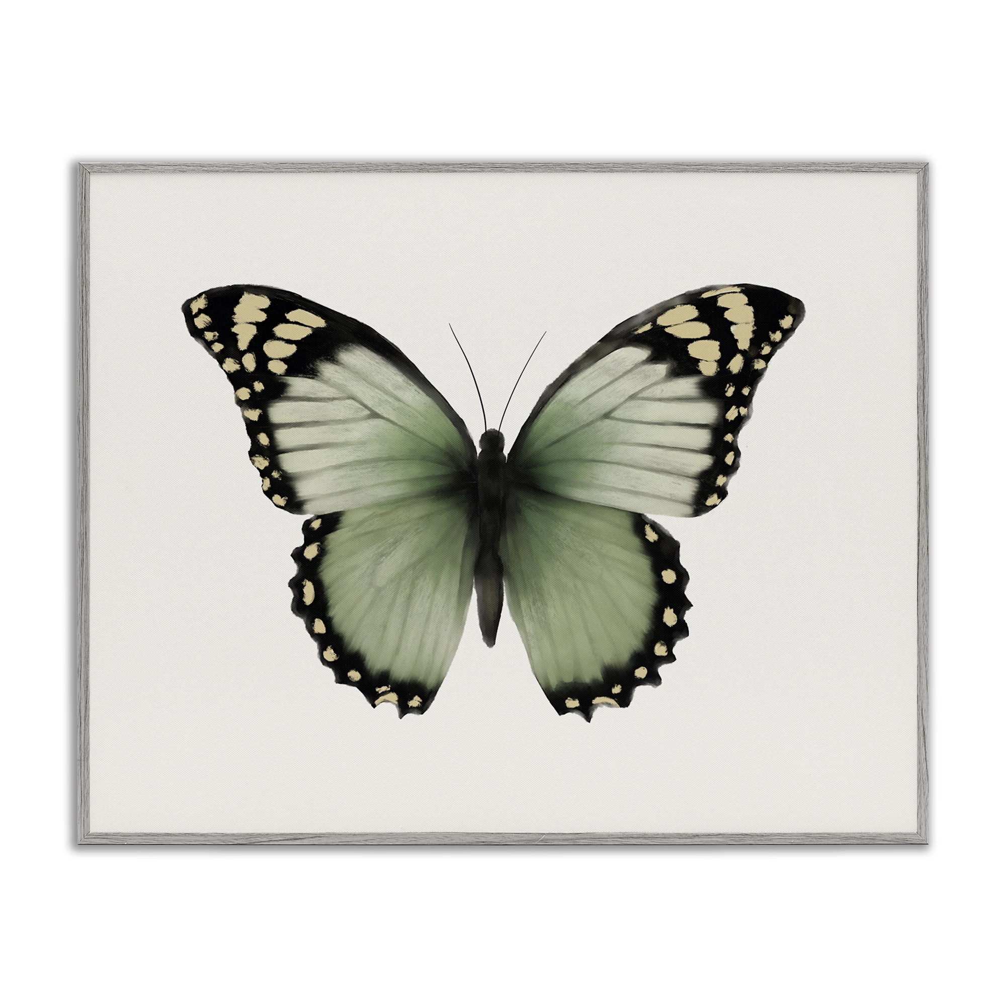 Stupell Industries Green Symmetrical Butterfly Animals Painting Gray Framed Art Print Wall Art, 30 x 24