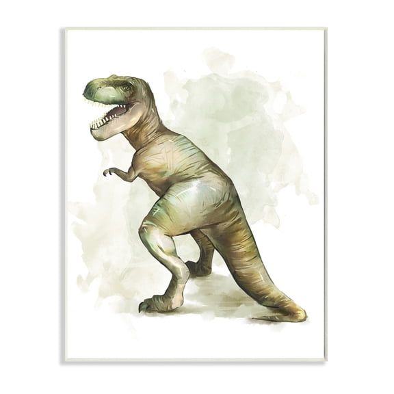 Stupell Industries Green T-Rex Dinosaur Ancient Reptile Roar Animals & Insects Painting Unframed Art Print Wall Art, 13 x 19