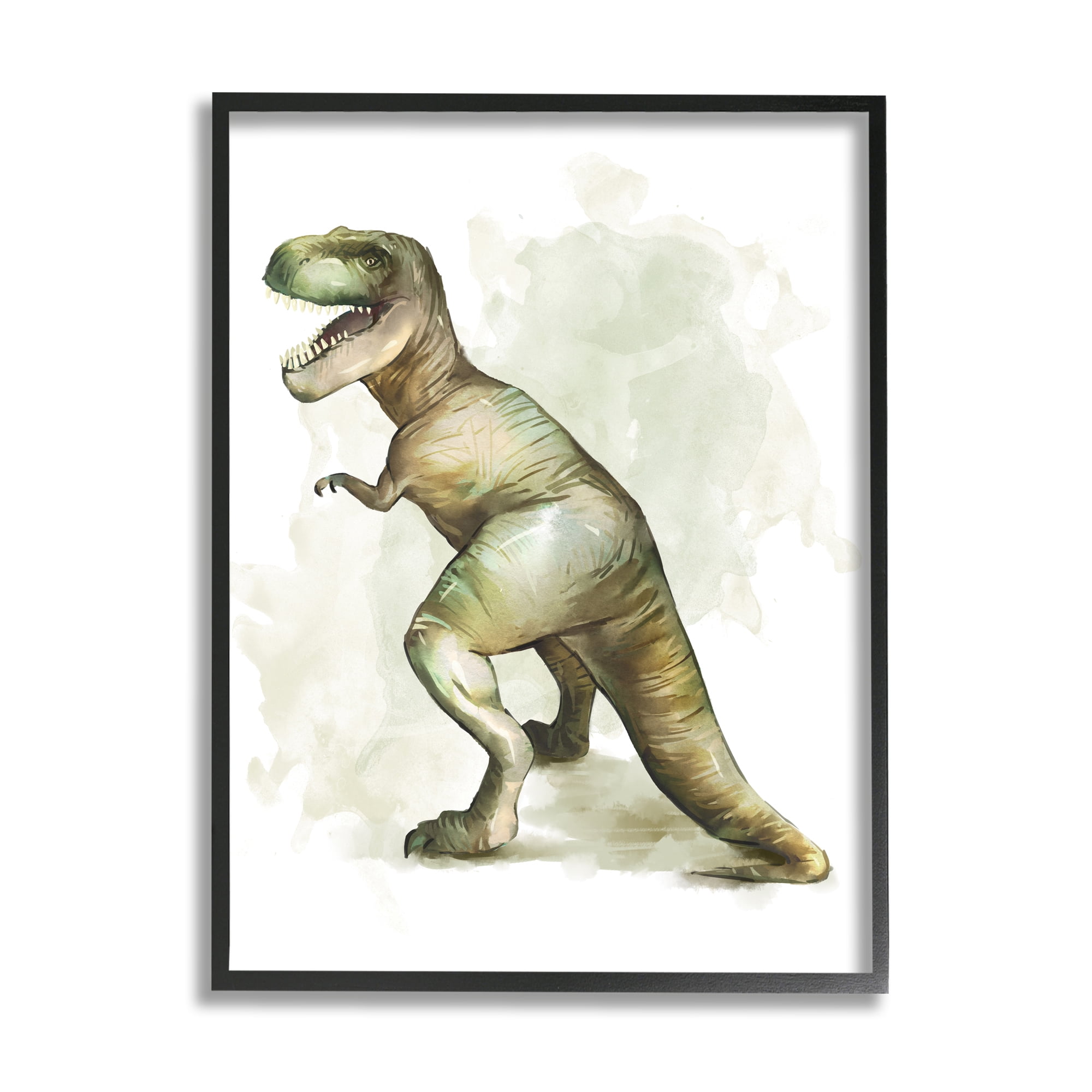 Stupell Industries Green T-Rex Dinosaur Ancient Reptile Roar Graphic Art Black Framed Art Print Wall Art, 16x20, by Ziwei Li