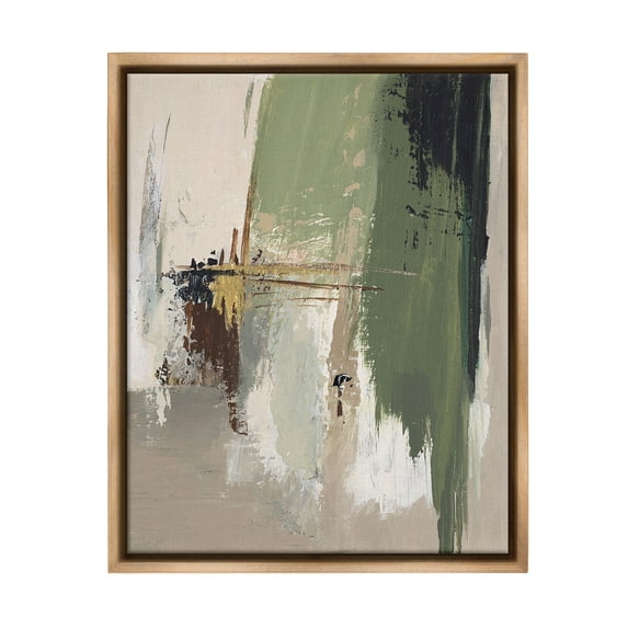 Stupell Industries Green & Tan Brush Strokes Abstract Painting Brown Floater Framed Canvas Art Print Wall Art, 25 x 31
