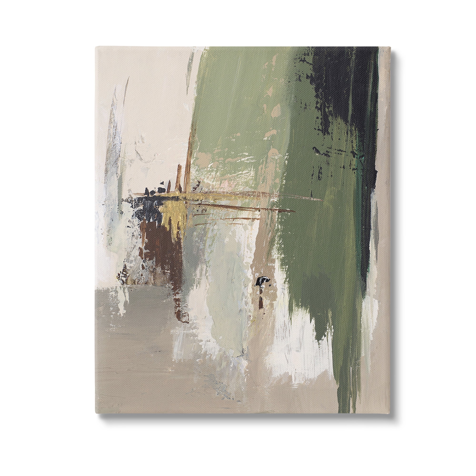 Stupell Industries Green & Tan Brush Strokes Abstract Painting Gallery Wrapped Canvas Art Print Wall Art, 30 x 40