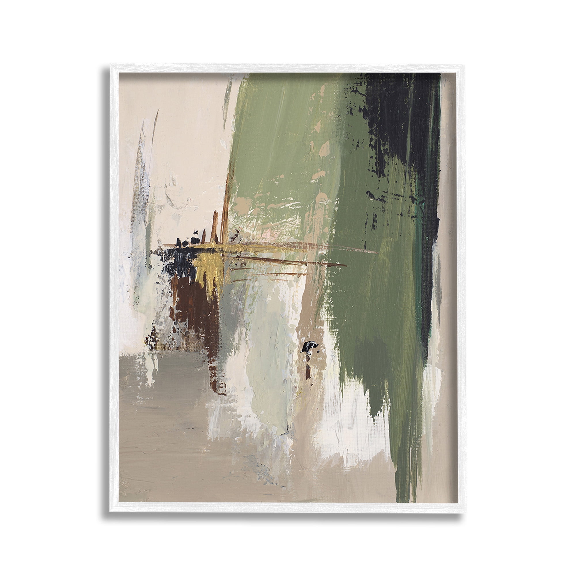 Stupell Industries Green & Tan Brush Strokes Abstract Painting White Framed Art Print Wall Art, 11 x 14