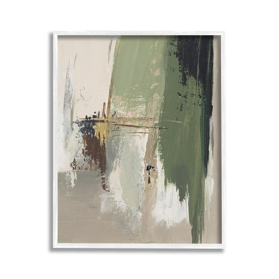 Stupell Industries Green & Tan Brush Strokes Abstract Painting White Framed Art Print Wall Art, 24 x 30