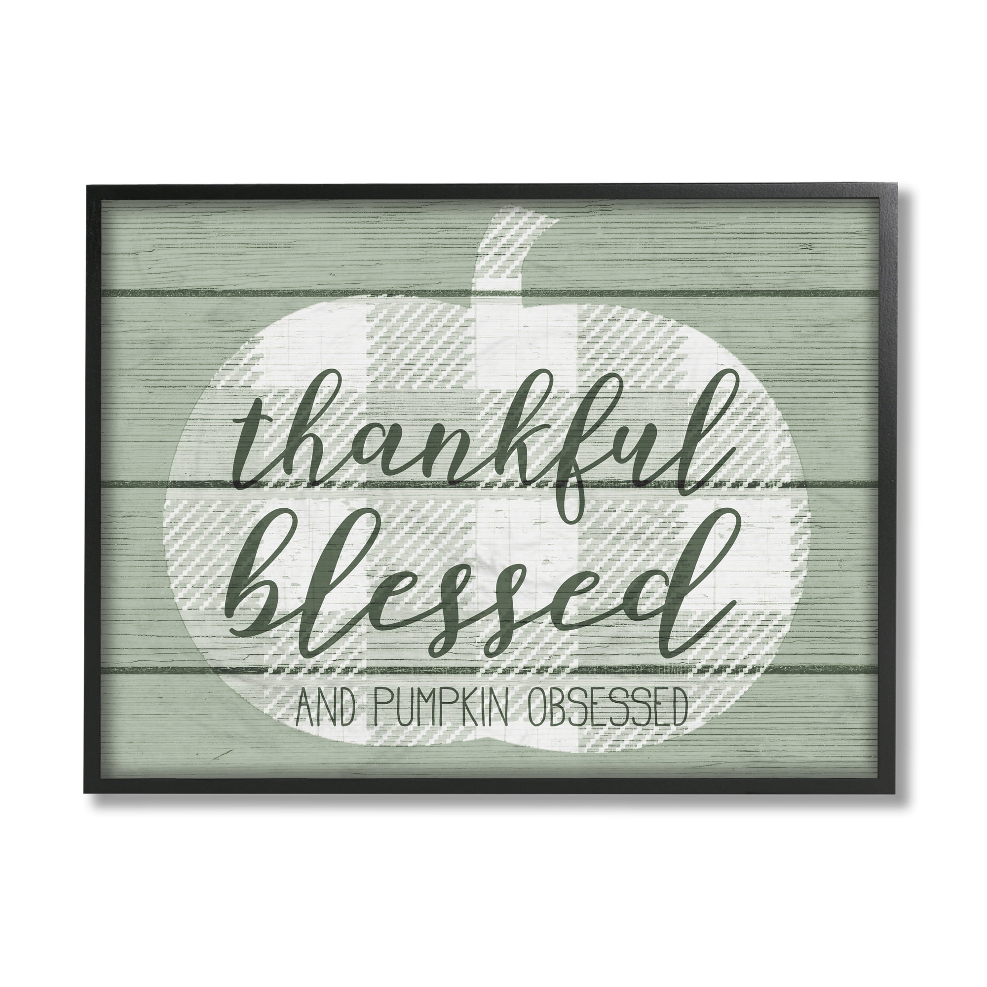 Stupell Industries Green Thankful Blessed Pumpkin Harvest Phrase Typography Painting Black Framed Art Print Wall Art, 11 x 14