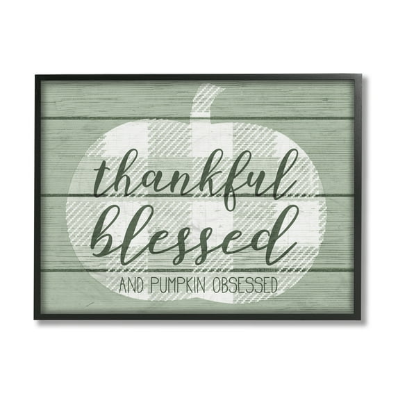 Stupell Industries Green Thankful Blessed Pumpkin Harvest Phrase Typography Painting Black Framed Art Print Wall Art, 16 x 20