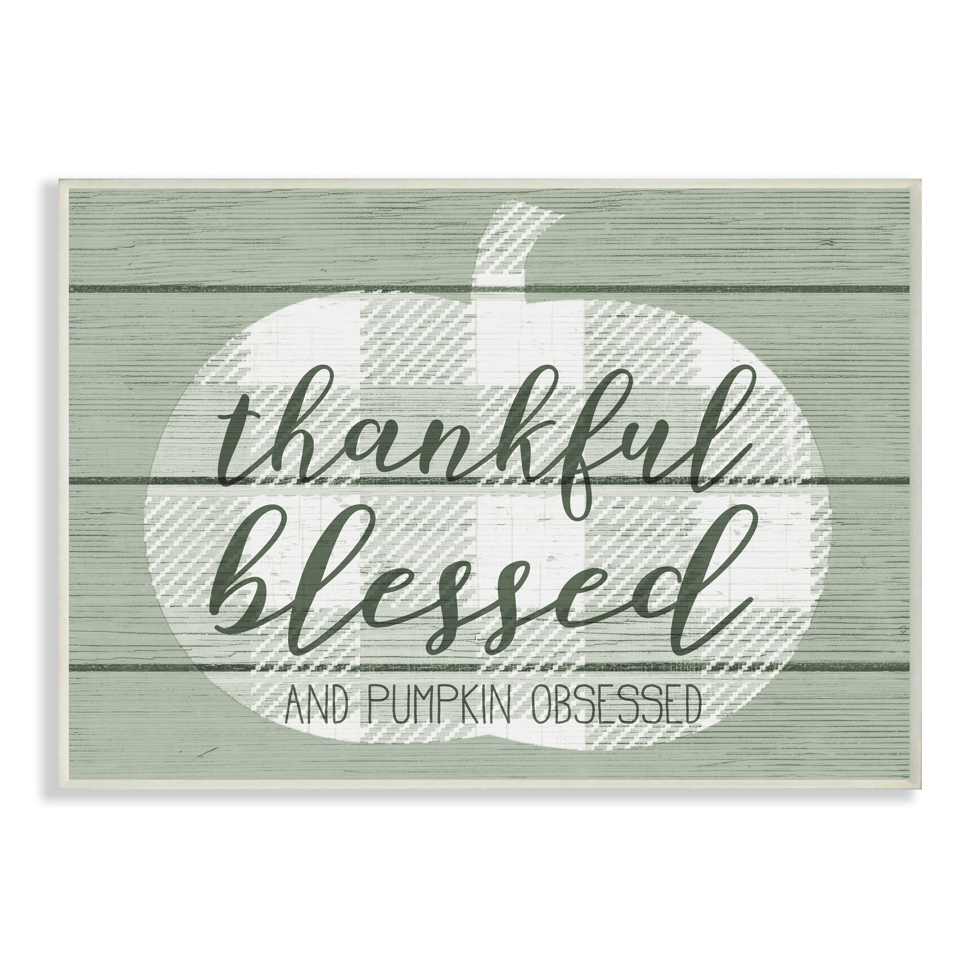 Stupell Industries Green Thankful Blessed Pumpkin Harvest Phrase Typography Painting Wall Plaque Art Print Wall Art, 13 x 19
