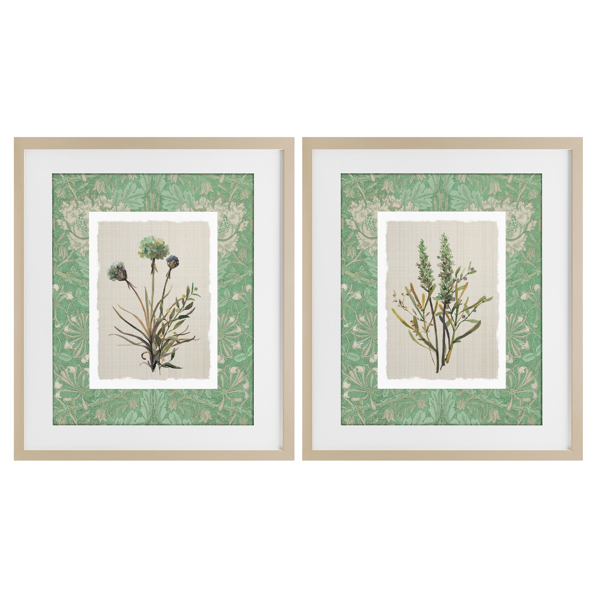 Stupell Industries Green Tone Herbal Blooms 2 Piece Birch Framed Print Under Glass Set, design by Carol Robinson