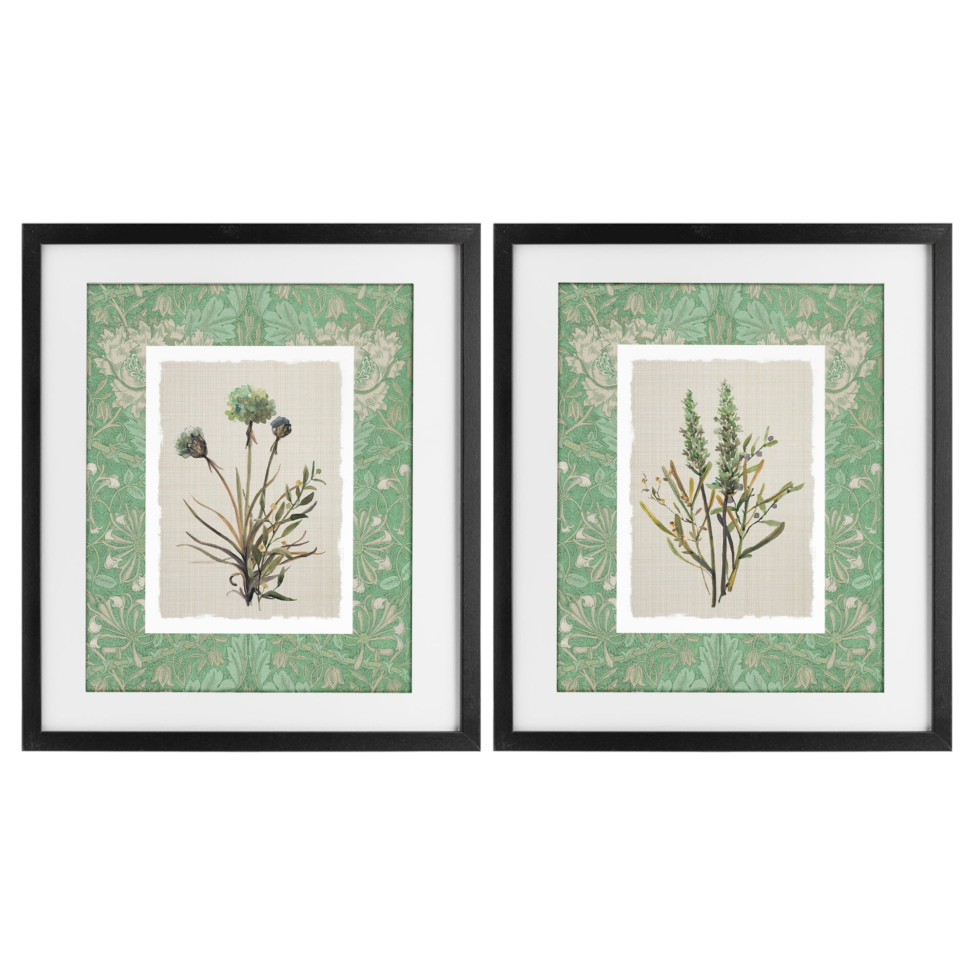Stupell Industries Green Tone Herbal Blooms 2 Piece Black Framed Print Under Glass Set, design by Carol Robinson