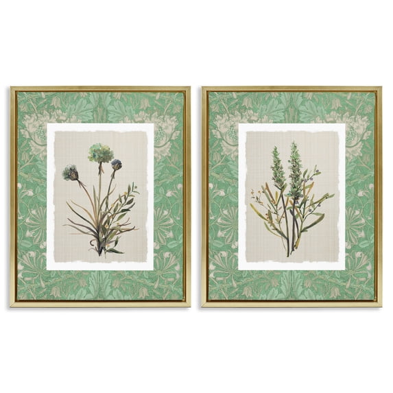 Stupell Industries Shabby Chic Green Tone Herbal Blooms Gold 2pc Floating Frame Art Set, 25 x 31 each, by Carol Robinson