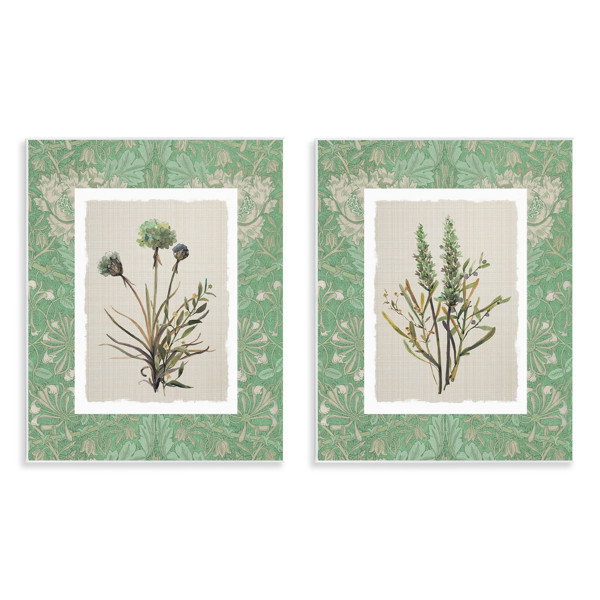 Stupell Industries Green Tone Herbal Blooms 2 Piece Wall Plaque Art Set, design by Carol Robinson