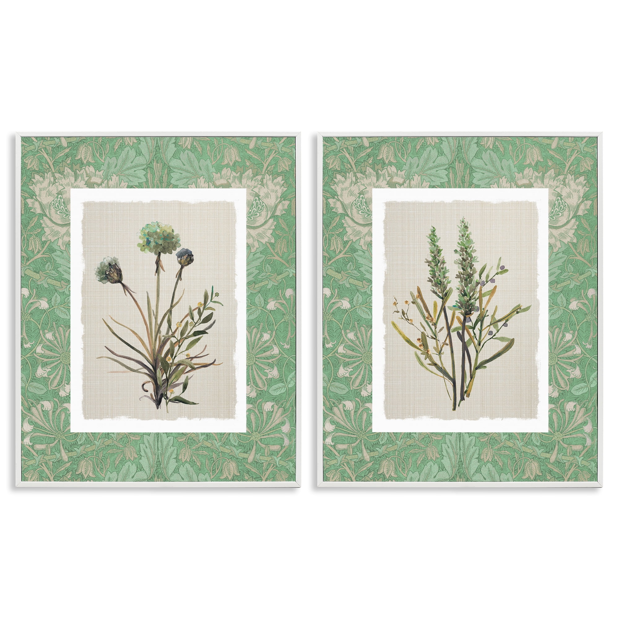 Stupell Industries Green Tone Herbal Blooms 2 Piece White Framed Giclee Art Set, design by Carol Robinson