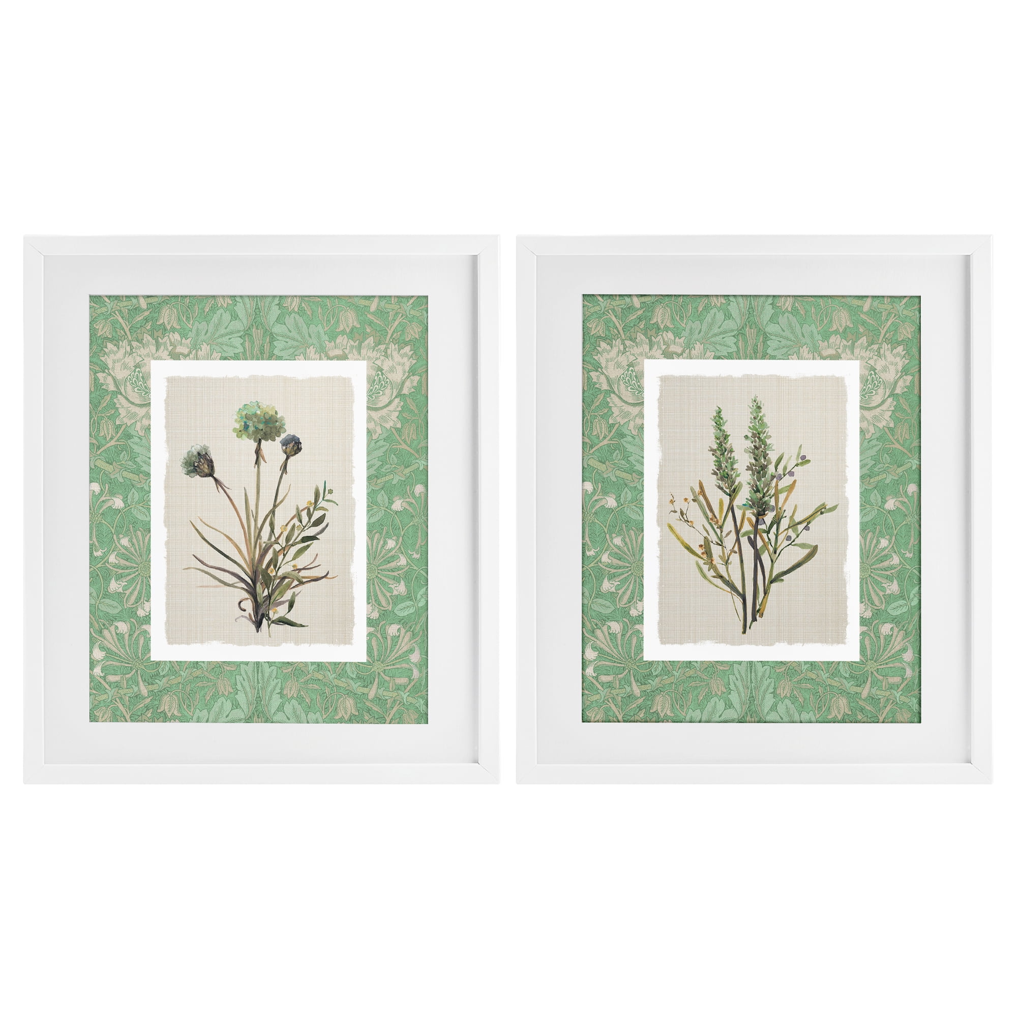 Stupell Industries Green Tone Herbal Blooms 2 Piece White Framed Print Under Glass Set, design by Carol Robinson