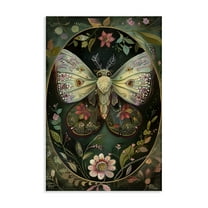 Stupell Industries Green Toned Victorian Moth Floral Painting Wrapped Canvas Canvas Art Print Wall Art, 16 x 24