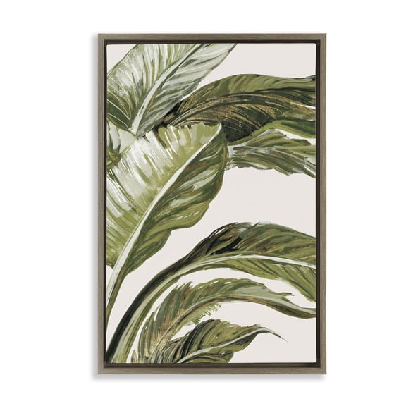 Stupell Industries Green Tropical Hues Brown Framed Floater Canvas Wall Art design by Jacob Q, 31 x 21