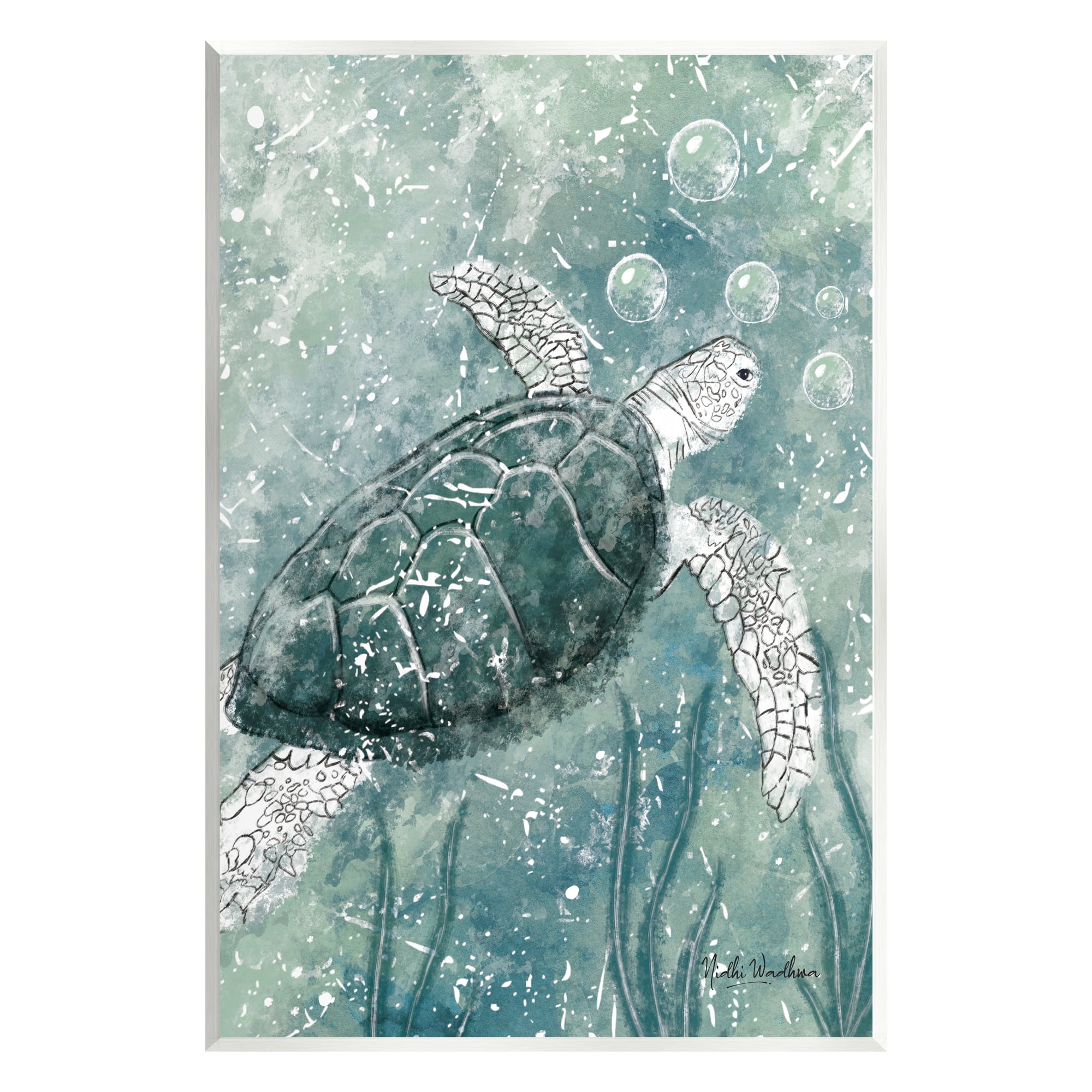 Stupell Industries Green Turtle & Bubbles Animals & Insects Painting Unframed Art Print Wall Art, 10 x 15