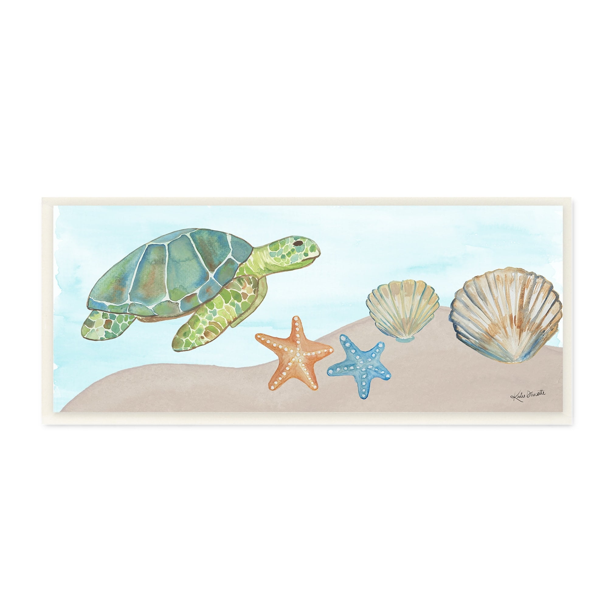Green Turtle Swimming Starfish Shells Sea Life MDF Wood Wall Art