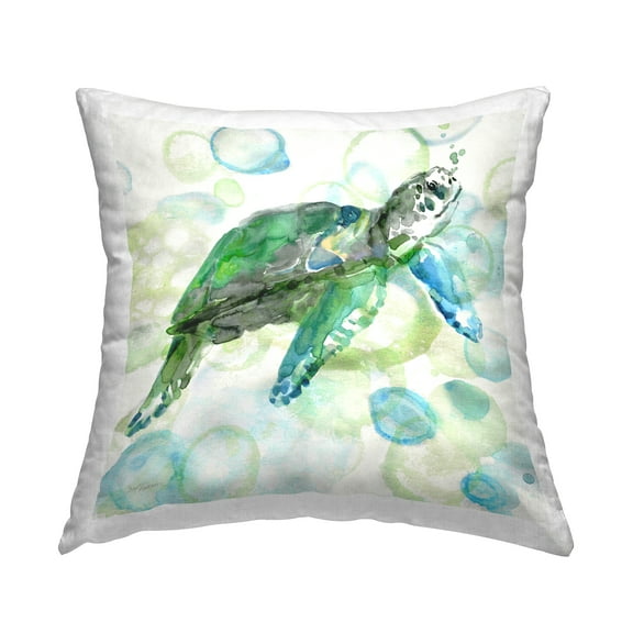 Stupell Industries Green Turtle on Bubbles Decorative Printed Throw Pillow Design by Carol Robinson.