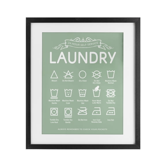 Stupell Industries Green Vintage Laundry Guide Black Framed Print Under Glass design by Lettered and Lined, 16 x 13