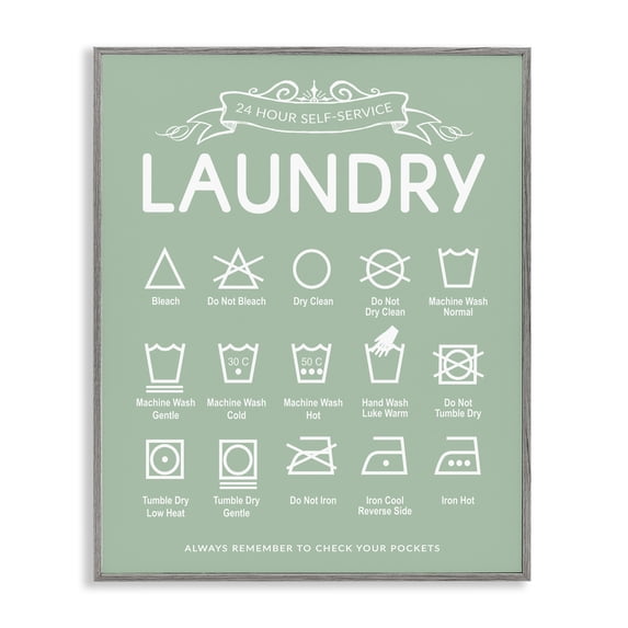 Stupell Industries Shabby Chic Green Vintage Laundry Guide Gray Framed Giclee Art, 11 x 14, by Lettered and Lined
