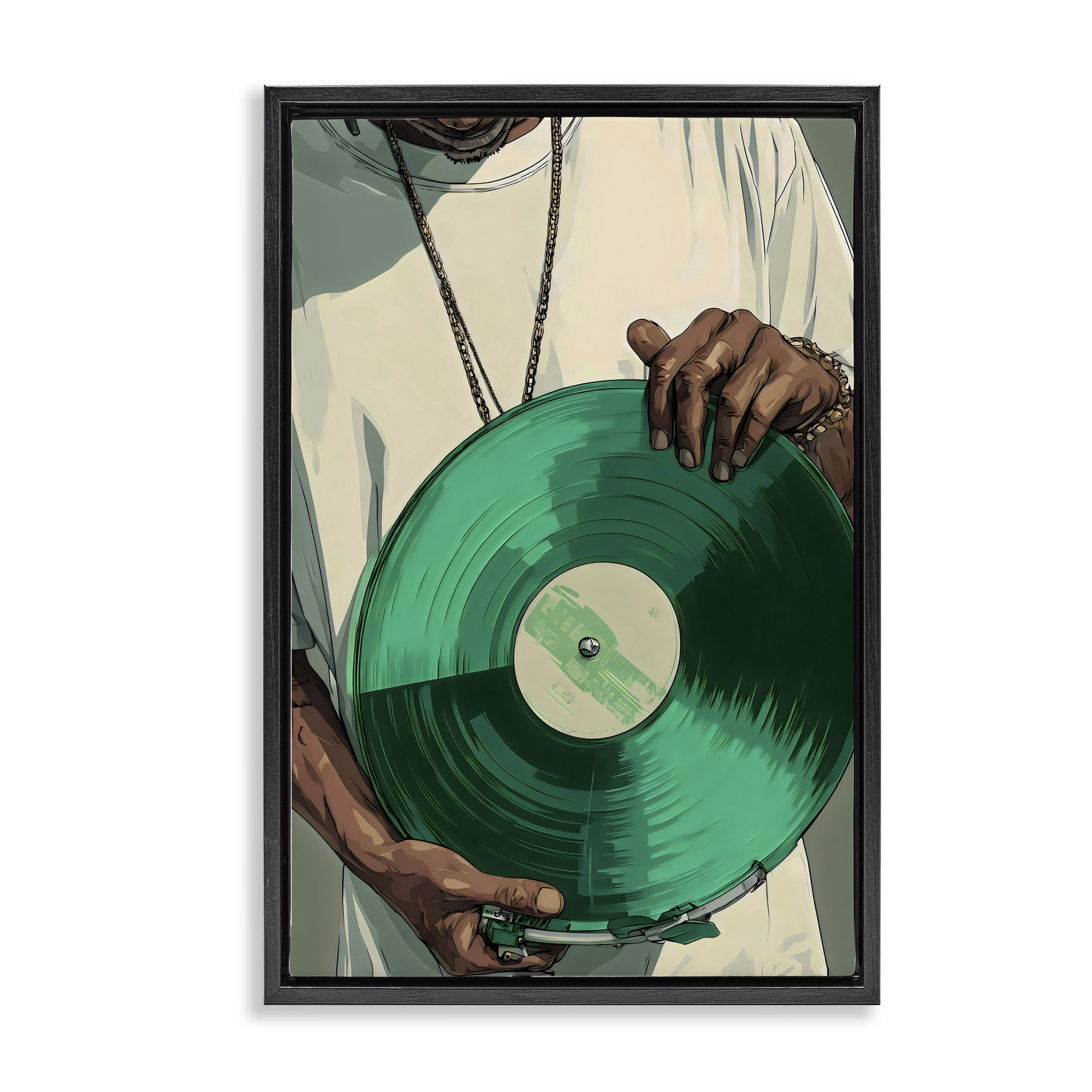 Stupell Industries Green Vinyl Record Portrait Black Framed Floater Canvas Wall Art, design by Franklyn Gregory