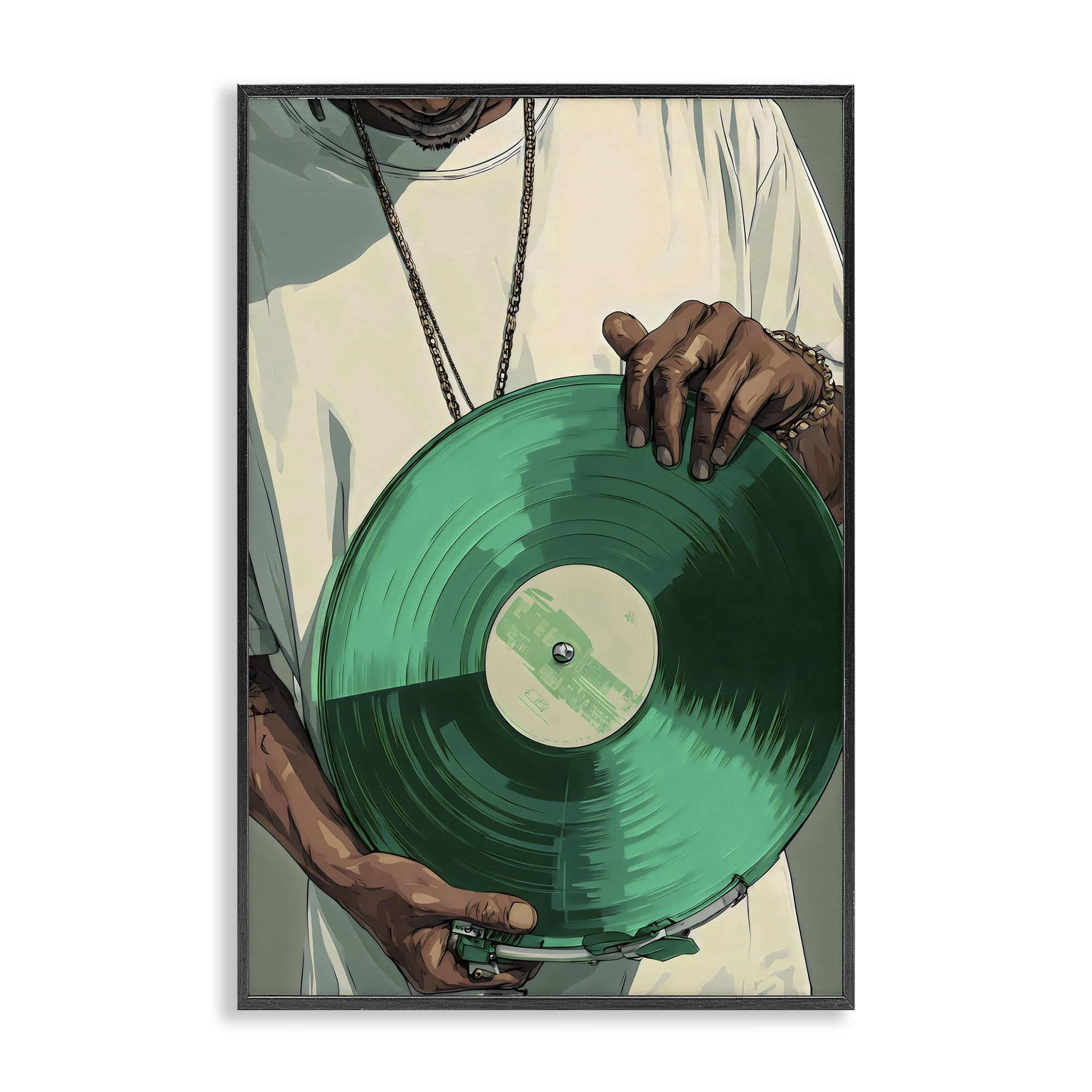Stupell Industries Green Vinyl Record Portrait Black Framed Giclee Art, design by Franklyn Gregory